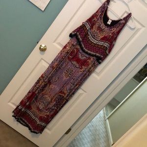 XL Bohemian sleeveless flutter top maxi dress